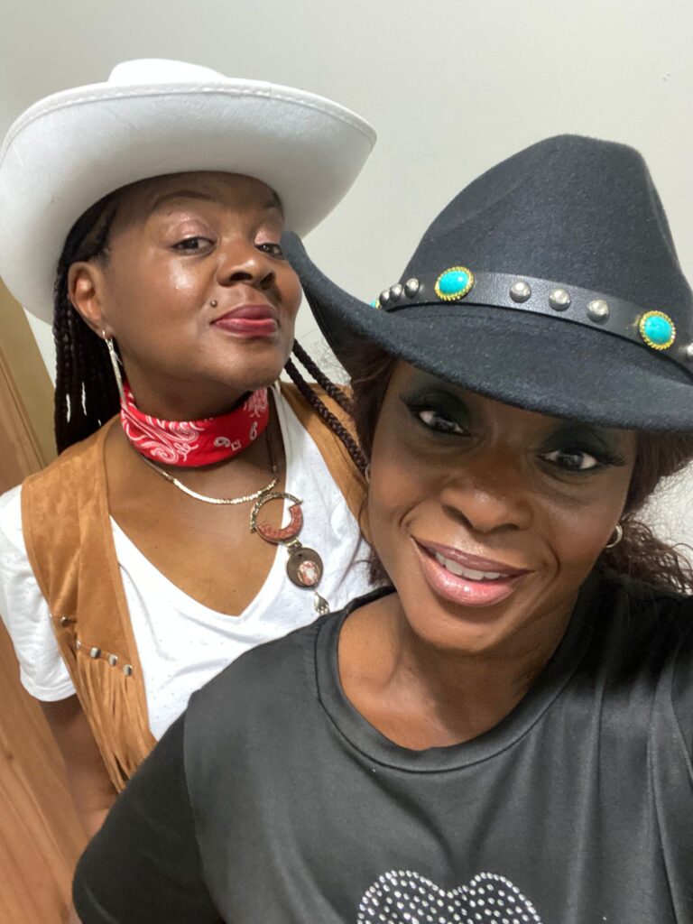 Jackie & Sharon pose at Wild West West night