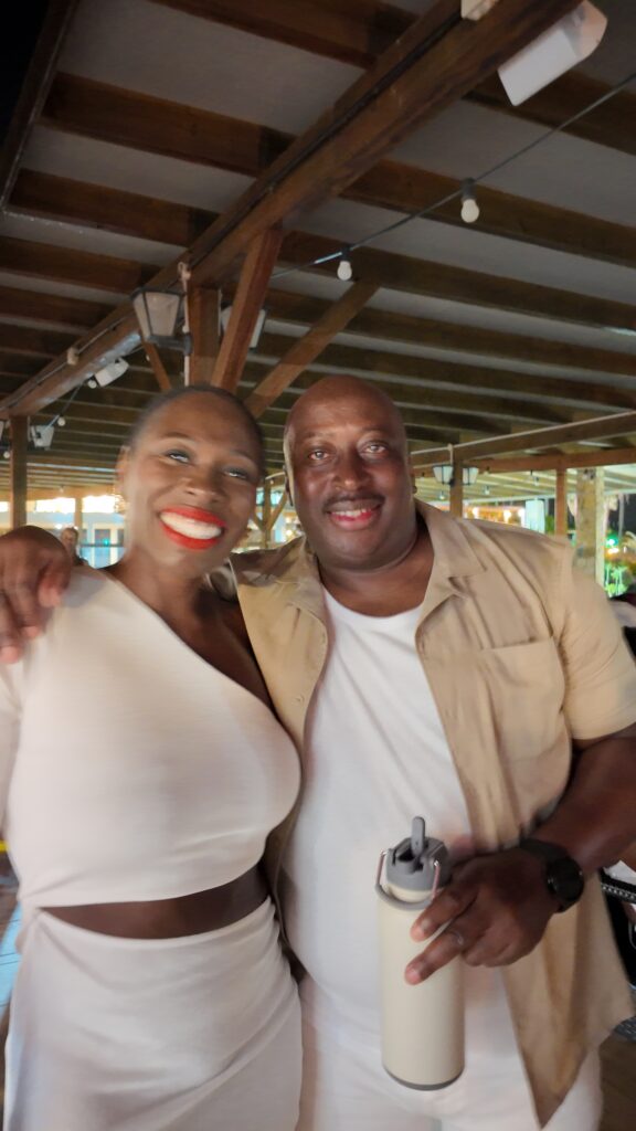 Guests pose at White Party