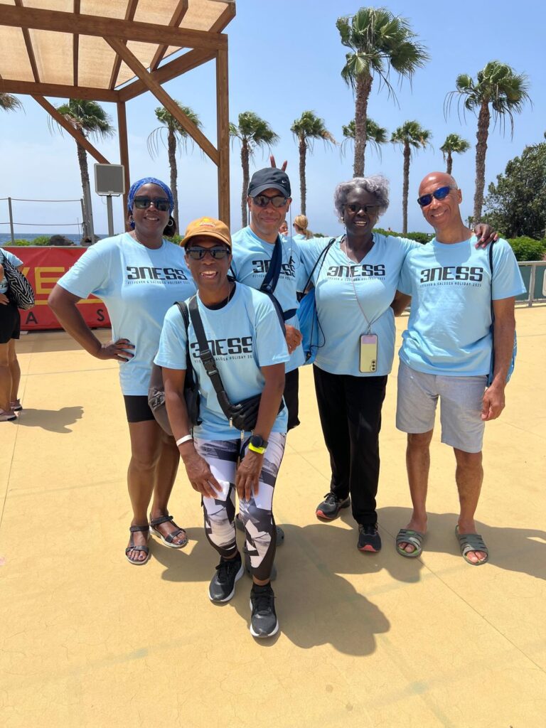 Sonia, Lavern, Brian, Sandra and Derek pose at White Party during SALSOGA '25