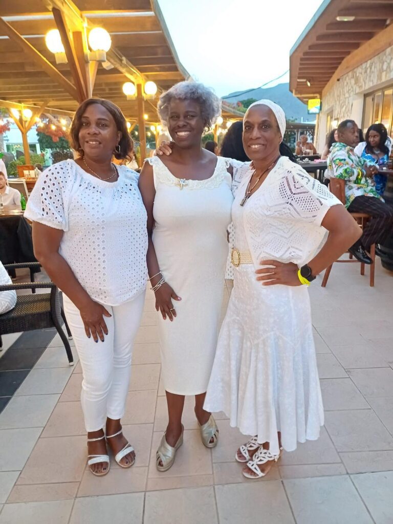 Sonia, Sandra and Lavern pose at White Party during SALSOGA '25