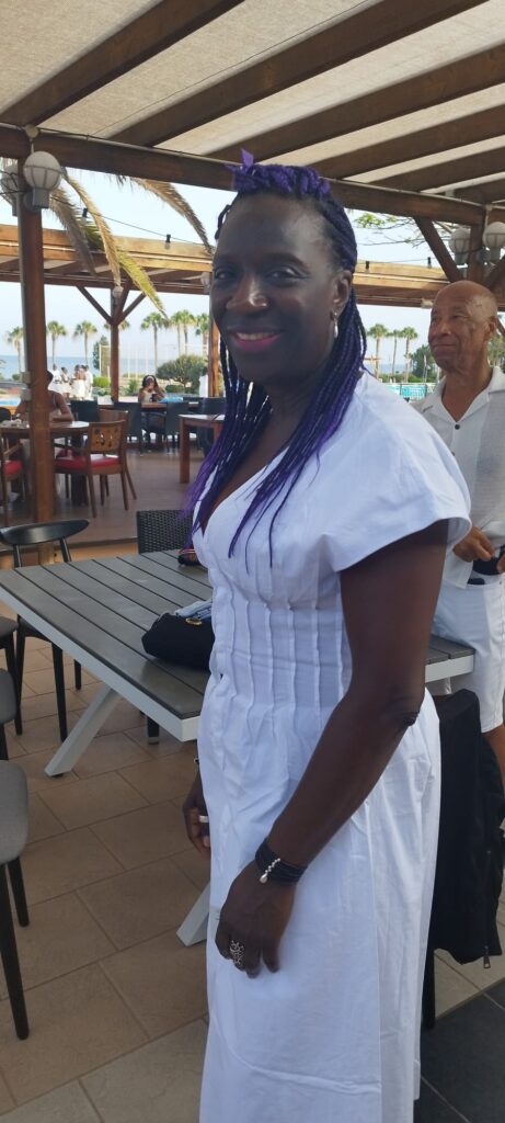 Guest posing at White Party