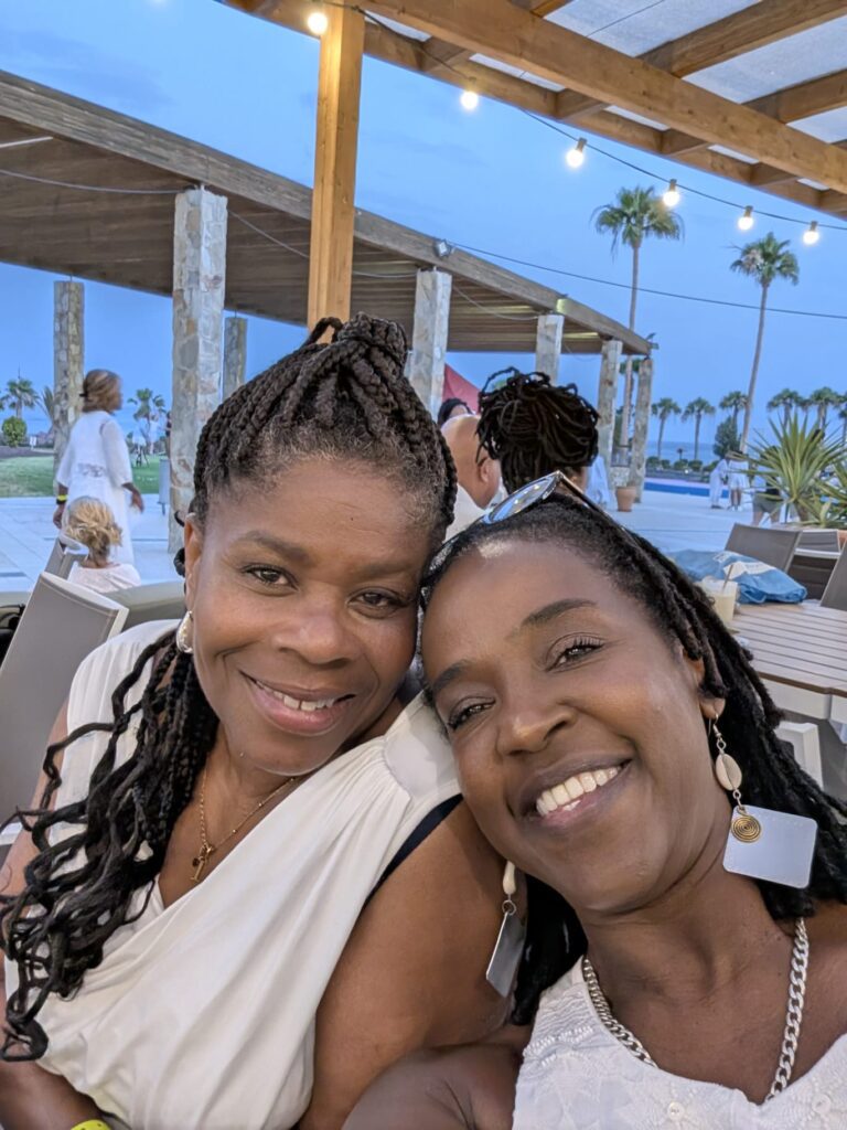 'A Taste of Salsa' Travellers Izzy & June pose at SALSOGA '35 White Party