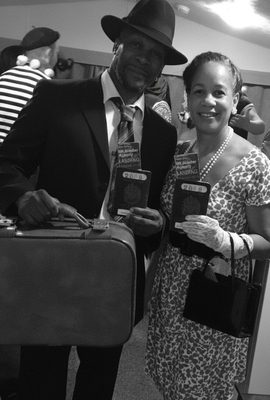 Jenni & Steevo at WIndrush event - black & white image