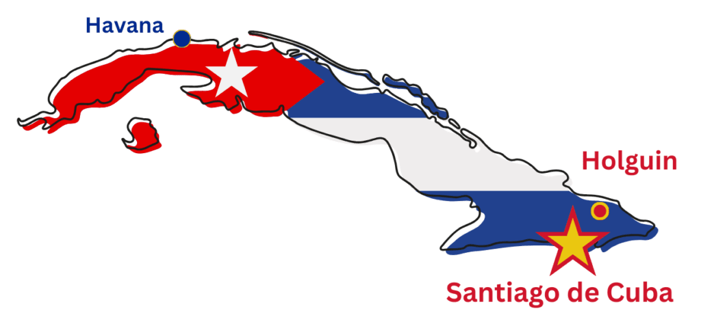 image of Cuba showing Holguin and Santiago de Cuba
