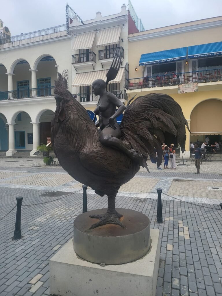 Cockrel & Lady Statue in Havana