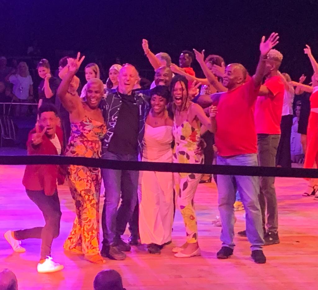 Travellers take a bow onstage during Tropicana cabaret in Havana