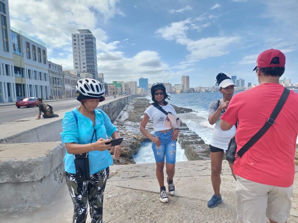 Brenda, Grace and Jas checkout the Havana Coastline during the Havana bike tour