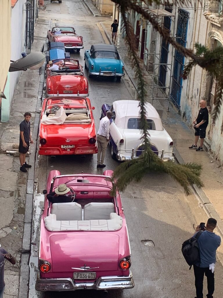 Cuban classic convertible car line-up for the A Taste of Salsa classic car Havana tour