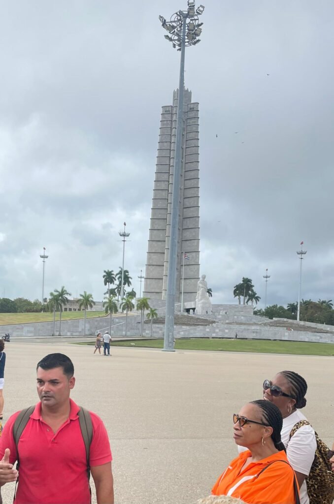 Aisha & Dee at Revolution Square during  Cuban classic convertible car tour