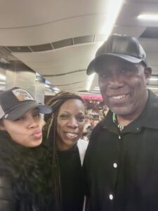 Cuba '23 Travellers DJ Hughie &amp; Joan, meet Yanet at London Gatwick whilst in transit