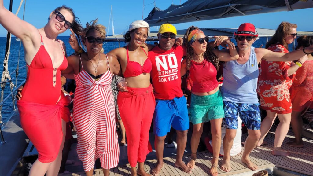 Yoga team celebrate on boat during SALSOA '24 Boat Party